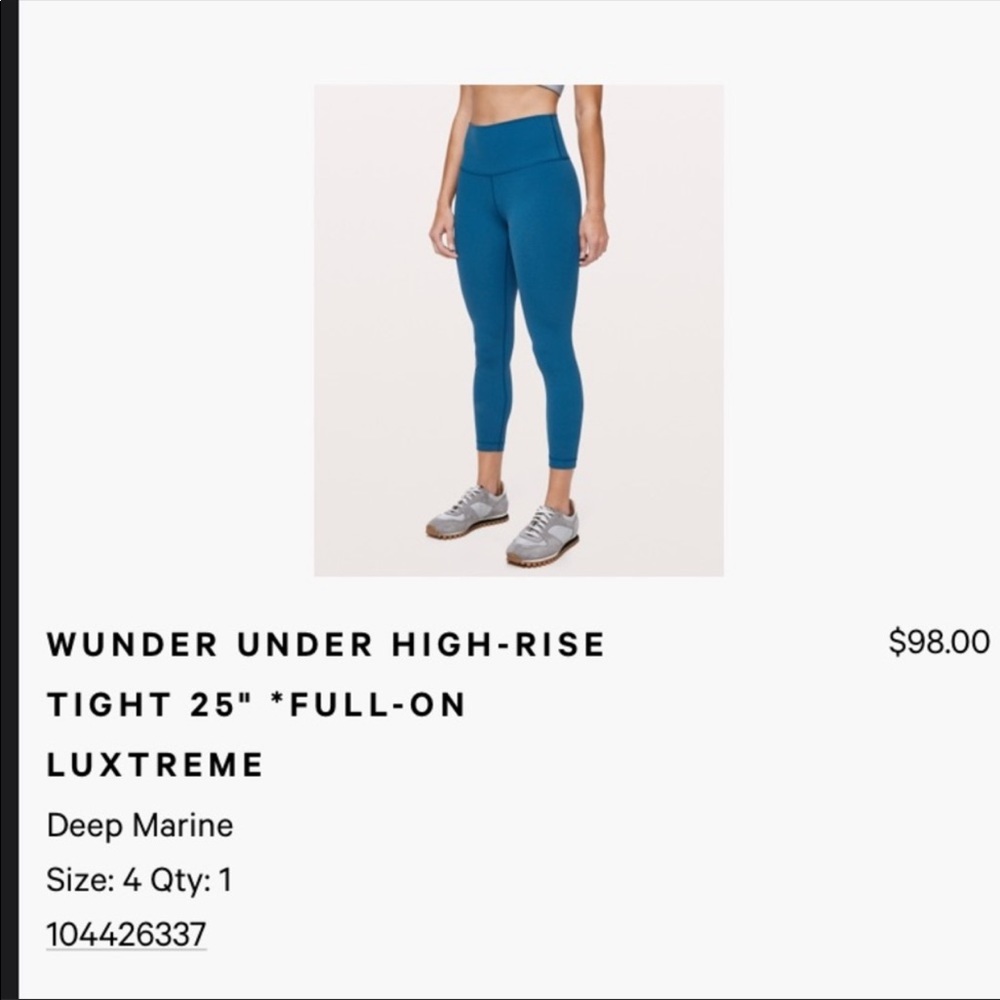 Lululemon wunder under HR Flux size 4 deep marine